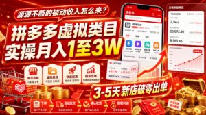 源源不断的被动收入怎么来?拼多多虚拟类目实操月入1至3W,3-5天新店破零出单-第一资源库