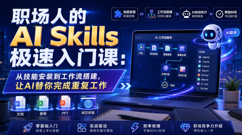 职场人的AI Skills极速入门课：从技能安装到工作流搭建，让AI替你完成重复工作-多金部落-社群网课资源站