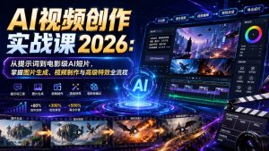 AI视频创作实战课2026：从提示词到电影级AI短片，掌握图片生成、视频制作与高级特效全流程-第一资源库