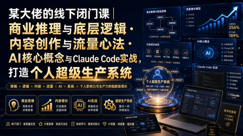 某大佬的线下闭门课｜商业推理与底层逻辑・内容创作与流量心法・AI核心概念与Claude Code实战，打造个人超级生产系统【录音+图片】-第一资源库