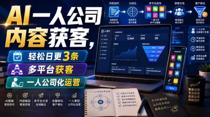AI一人公司内容获客，轻松日更3条，多平台获客，一人公司化运营（更新）-第一资源库