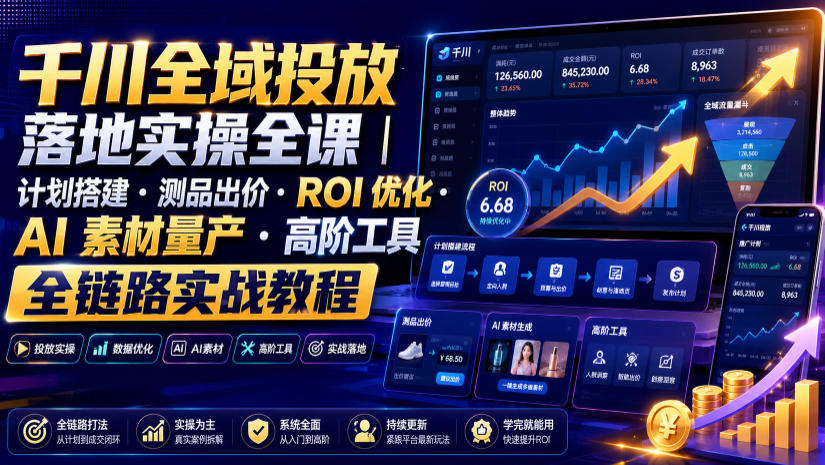 千川全域投放落地实操全课｜计划搭建・测品出价・ROI优化・AI素材量产・高阶工具全链路实战教程-多金部落-社群网课资源站
