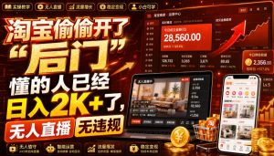 淘宝偷偷开了“后门”,懂的人已经日入2K+了,无人直播无违规,一台电脑=一家24小时营业的线上门店【揭秘】-第一资源库
