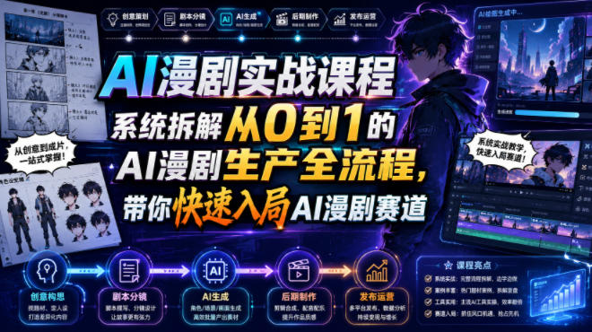 AI漫剧实战课程，系统拆解从0到1的AI漫剧生产全流程，带你快速入局AI漫剧赛道-多金部落-社群网课资源站