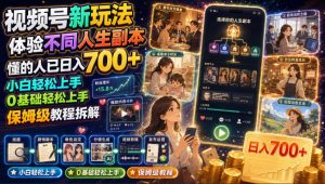 视频号新玩法体验不同人生副本,懂的人已日入700+,小白轻松上手,0基础轻松上手,保姆级教程拆解-第一资源库