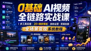 0基础AI视频全链路实战课|多工具实操・20+爆款模板・涨粉运营・剪辑拍摄・全场景变现系统教程-第一资源库