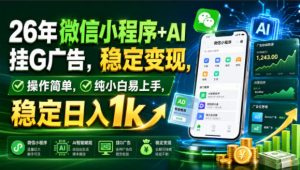 26年微信小程序+AI挂G广告,稳定变现,操作简单,纯小白易上手,稳定日入1k【揭秘】-第一资源库