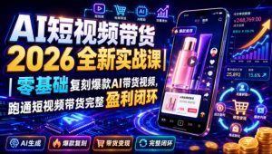 AI短视频带货2026全新实战课|零基础复刻爆款AI带货视频,跑通短视频带货完整盈利闭环-第一资源库