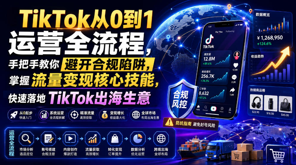TikTok从0到1运营全流程，手把手教你避开合规陷阱，掌握流量变现核心技能，快速落地TikTok出海生意（更新7月）-多金部落-社群网课资源站