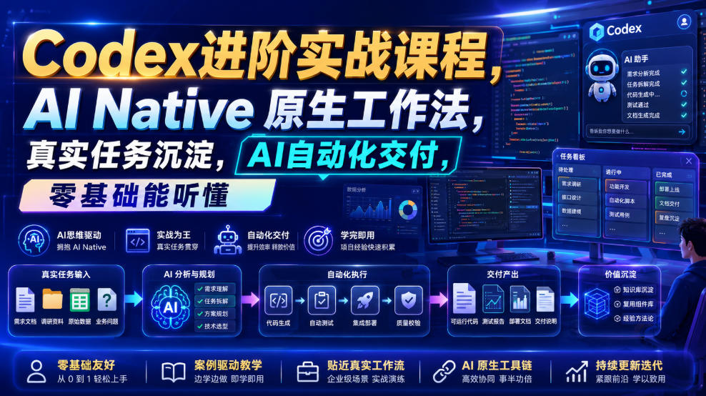 Codex进阶实战课｜AI Native原生工作法，22节真实任务落地，从配置到AI自动化交付全链路教程-第一资源库
