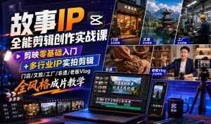 故事IP全能剪辑创作实战课｜剪映零基础入门+多行业IP实拍剪辑，门店/文旅/工厂/非遗/老板Vlog全风格成片教学-第一资源库