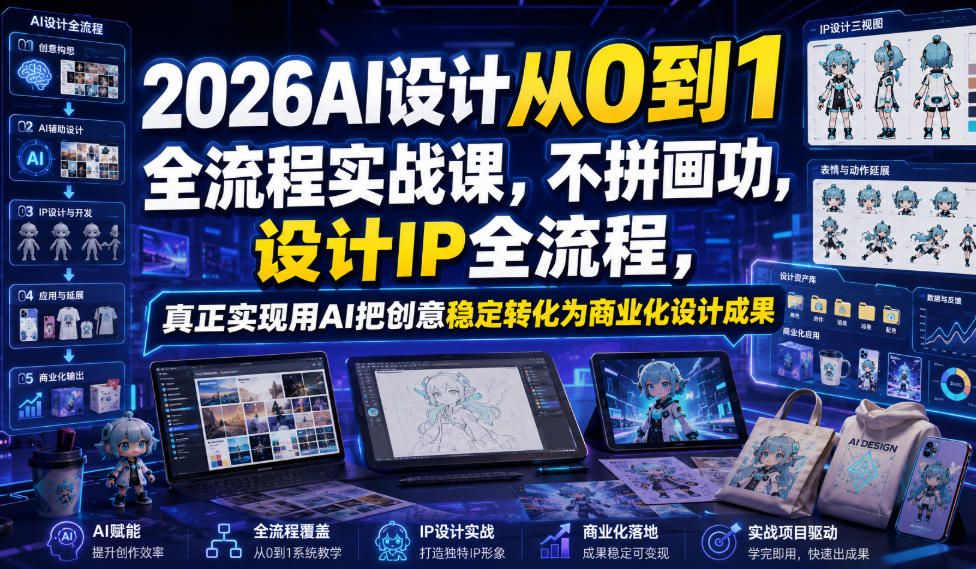 2026AI设计从0到1全流程实战课，不拼画功，设计IP全流程，真正实现用AI把创意稳定转化为商业化设计成果-第一资源库