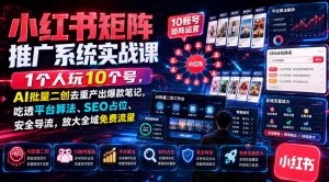 小红书矩阵推广系统实战课|1个人玩10个号,AI批量二创去重产出爆款笔记,吃透平台算法、SEO占位、安全导流,放大全域免费流量-第一资源库
