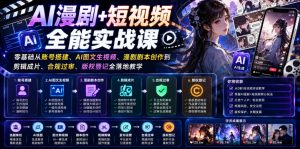AI漫剧+短视频全能实战课|零基础从账号搭建、AI图文生视频、漫剧剧本创作到剪辑成片、合规过审、版权登记全落地教学-第一资源库