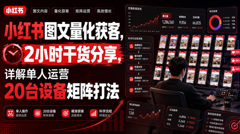 小红书图文量化获客，2小时干货分享，详解单人运营20台设备矩阵打法-第一资源库