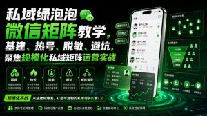 私域绿泡泡微信矩阵教学,基建、热号、脱敏、避坑,聚焦规模化私域矩阵运营实战-第一资源库