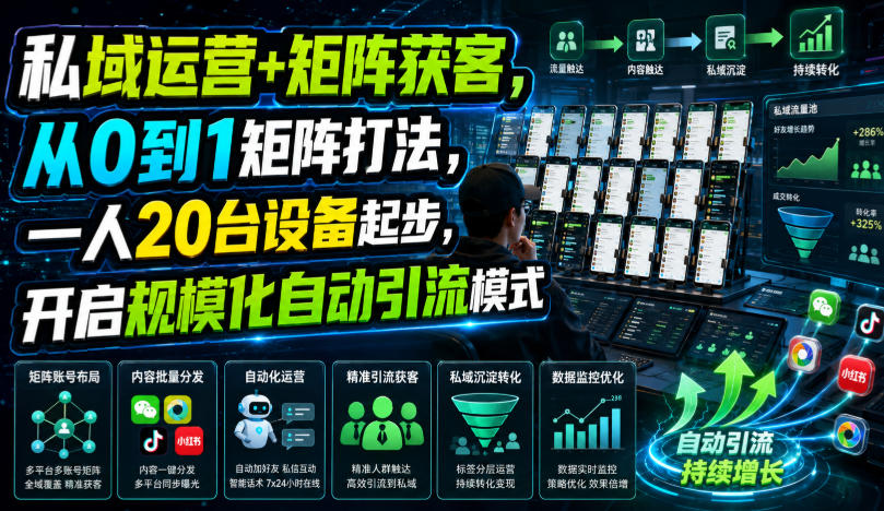 私域运营+矩阵获客，从0到1矩阵打法，一人20台设备起步，开启规模化自动引流模式！-第一资源库
