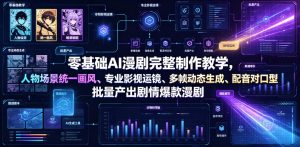 零基础AI漫剧完整制作教学,人物场景统一画风、专业影视运镜、多帧动态生成、配音对口型,批量产出剧情爆款漫剧-第一资源库