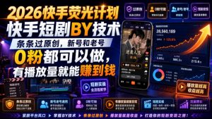 2026快手荧光计划，快手短剧搬运技术，条条过原创，新号和老号0粉都可以做，有播放量就能賺到钱-第一资源库