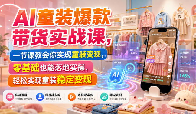 AI童装爆款带货实战课，一节课教会你实现童装变现，零基础也能落地实操-第一资源库