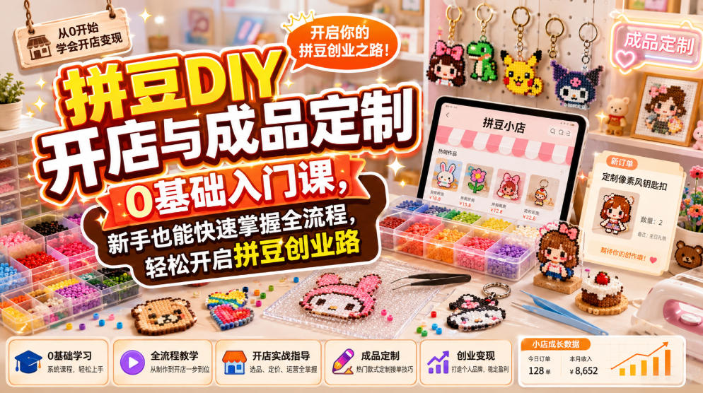 拼豆DIY开店与成品定制0基础入门课，新手也能快速掌握全流程，轻松开启拼豆创业路-第一资源库