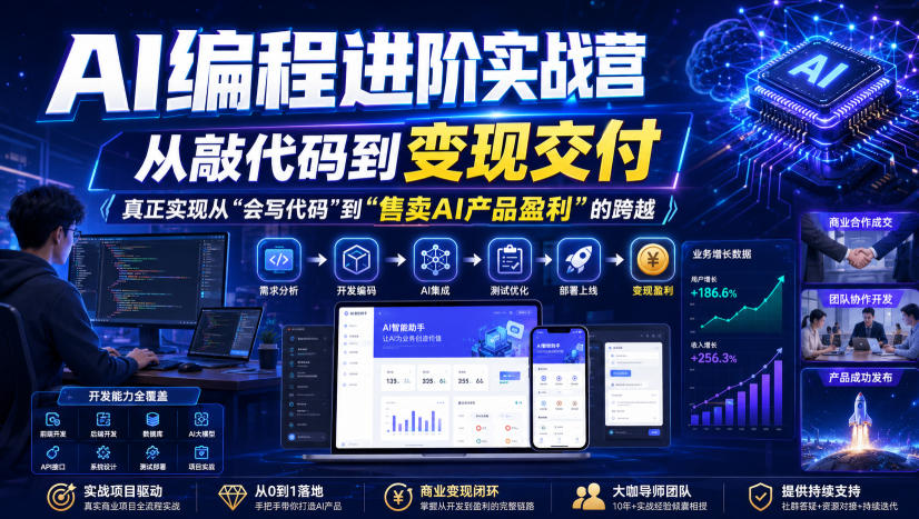 AI编程进阶实战营，从敲代码到变现交付，，真正实现从“会写代码”到“售卖AI产品盈利”的跨越-多金部落-社群网课资源站