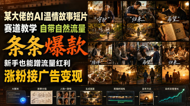 某大佬的AI温情故事短片赛道教学，自带自然流量，条条爆款，新手也能蹭流量红利，涨粉接广告变现-第一资源库