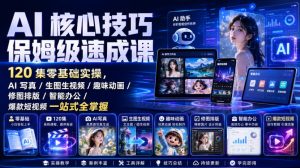 AI核心技巧保姆级速成课|120集零基础实操,AI写真/生图生视频/趣味动画/修图排版/智能办公/爆款短视频一站式全掌握(更新)-第一资源库