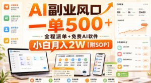 AI副业风口，一单500+，全程派单+免费AI软件，小白月入2W【附SOP】【揭秘】-第一资源库