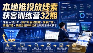 本地推投放线索获客训练营32期|来客入驻开户+账户冷启动搭建+搜索广告+素材打造+数据分析降本优化全链路系统化教学(8月全新课程)-第一资源库