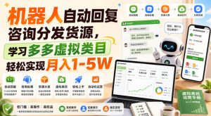 机器人自动回复咨询分发货源，学习多多虚拟类目轻松实现月入1-5W【揭秘】-第一资源库