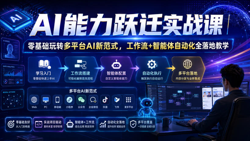 AI能力跃迁实战课｜零基础玩转多平台AI新范式，工作流+智能体自动化全落地教学-多金部落-社群网课资源站