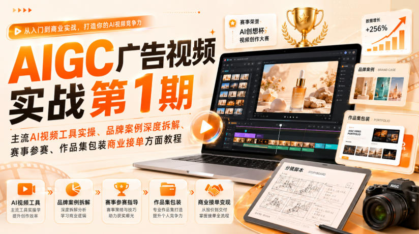 AIGC广告视频实战第1期，主流AI视频工具实操、品牌案例深度拆解、赛事参赛、作品集包装商业接单方面教程-第一资源库