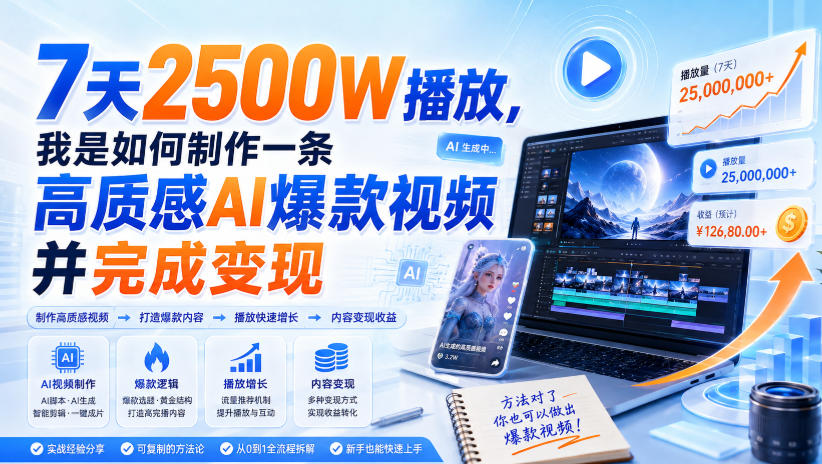 7天2500W播放，我是如何制作一条高质感AI爆款视频并完成变现-第一资源库