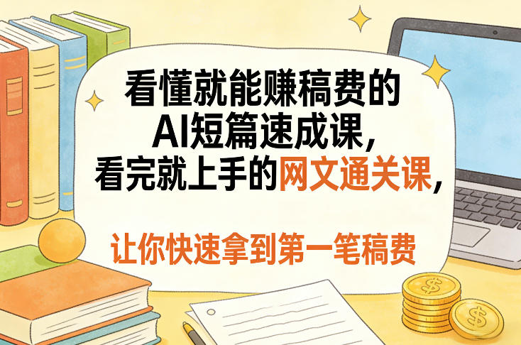 看懂就能賺稿费的AI短篇速成课，看完就上手的网文通关课，让你快速拿到第一笔稿费（更新8月）-多金部落-社群网课资源站