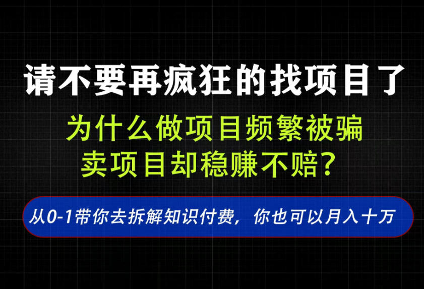 找项目？别傻了！卖项目才是真的一本万利！看完你全都懂了【揭秘】-第一资源库