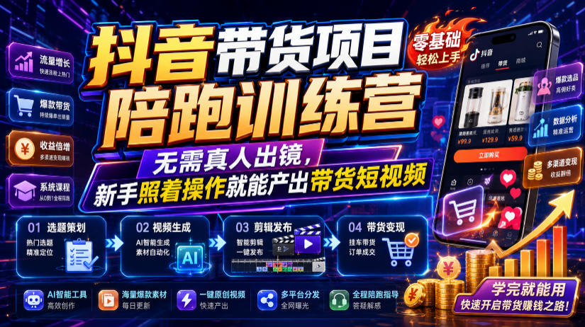 抖音带货项目陪跑训练营，无需真人出镜，新手照着操作就能产出带货短视频（更新0811）-第一资源库