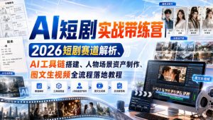 AI短剧实战带练营|2026短剧赛道解析、AI工具链搭建、人物场景资产制作、图文生视频全流程落地教程-第一资源库