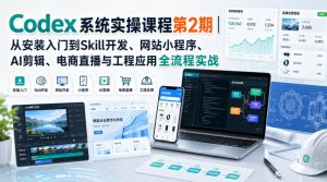 Codex系统实操课程第2期｜从安装入门到Skill开发、网站小程序、AI剪辑、电商直播与工程应用全流程实战-第一资源库