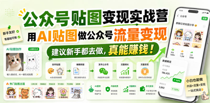 公众号贴图变现实战营，用AI贴图做公众号流量变现，建议新手都去做，真能賺钱！-第一资源库