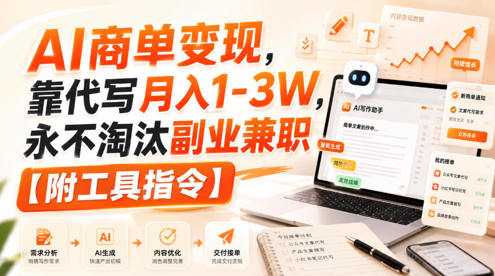AI商单变现，靠代写月入1-3W，永不淘汰副业兼职【附工具指令】【揭秘】-第一资源库