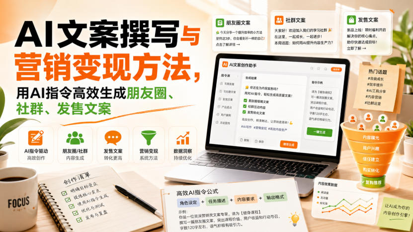 AI文案撰写与营销变现方法，用AI指令高效生成朋友圈、社群、发售文案-第一资源库