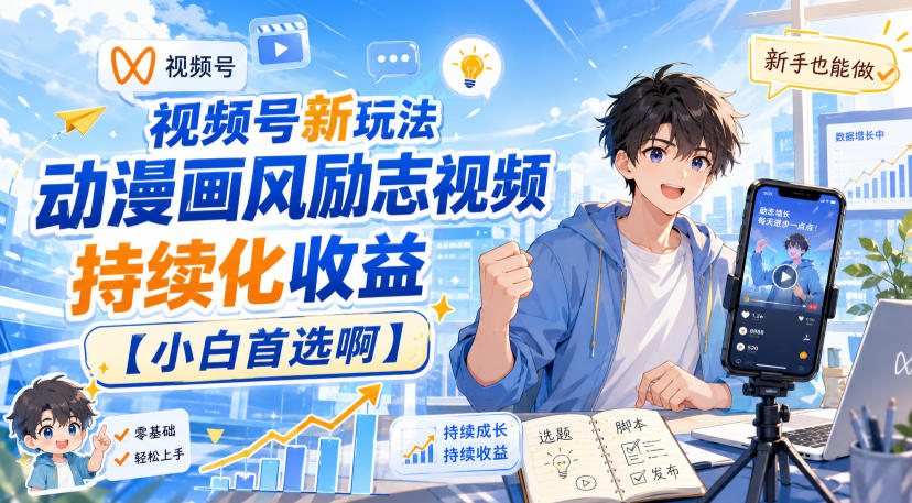 视频号新玩法动漫画风励志视频，持续化收益【小白首选啊】-第一资源库