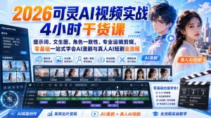 2026可灵AI视频实战4小时干货课｜提示词、文生图、角色一致性、专业运镜剪辑，零基础一站式学会AI漫剧与真人AI短剧全流程-第一资源库