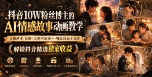 抖音10W粉丝博主的AI情感故事动画教学,灵感剧本‑分镜‑人物声画统一‑剪辑封面全流程,解锁抖音精选独家收益-第一资源库