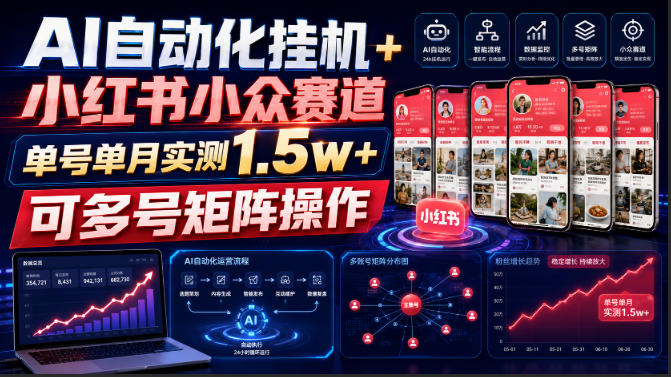 AI自动化挂G+小红书小众赛道，单号单月实测1.5w+，可多号矩阵操作【揭秘】-第一资源库