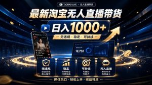 2026最新淘宝无人直播带货，日入1k+，无违规·稳定·可持续，抓住风口，轻松上手，收益可见【揭秘】-第一资源库