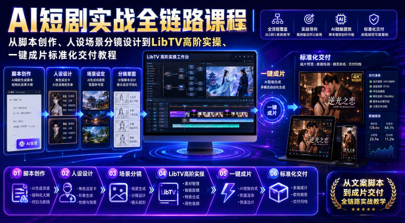 AI短剧实战全链路课程｜从脚本创作、人设场景分镜设计到LibTV高阶实操、一键成片标准化交付教程-第一资源库