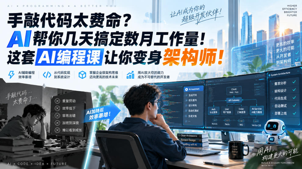 手敲代码太费命？AI帮你几天搞定数月工作量！这套AI编程课让你变身架构师！【原创双语字幕】-第一资源库