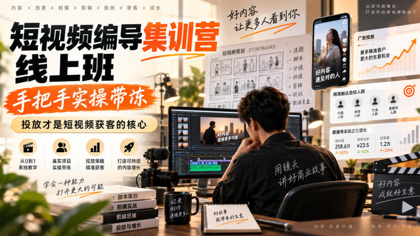 短视频编导集训营线上班，手把手实操带冻，投放才是短视频获客的核心-多金部落-社群网课资源站